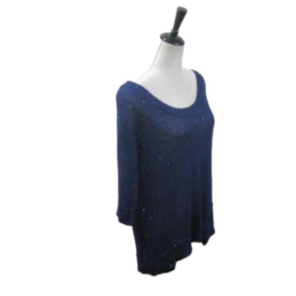 a.n.a Navy Blue Sequin 3/4 Sleeve Scoop Neck Sweater Size Medium - Picture 5 of 5